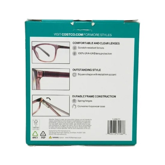  By Foster Grant Kiersey Plastic Reading Glasses +2.00 3 Count