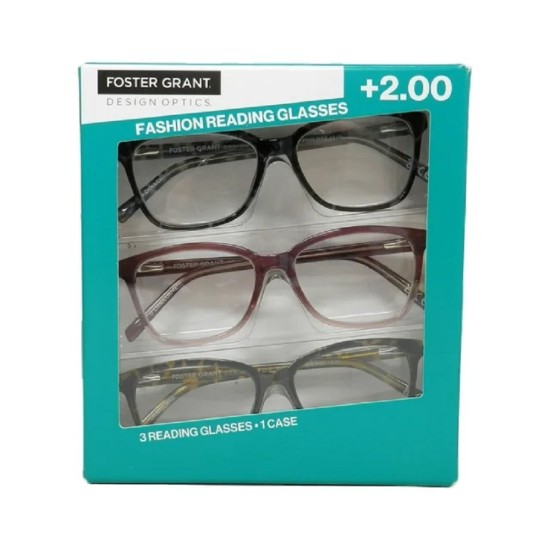  By Foster Grant Kiersey Plastic Reading Glasses +2.00 3 Count