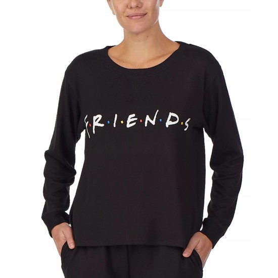  Womens Long Sleeve Pajama Top, Black, Small