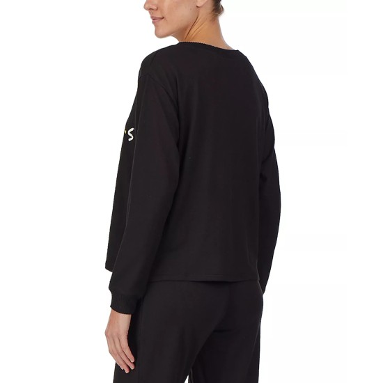  Womens Long Sleeve Pajama Top, Black, Small