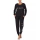  Womens Long Sleeve Pajama Top, Black, Small