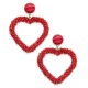  Gold-Tone Beaded Heart Drop Earrings, Red