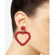  Gold-Tone Beaded Heart Drop Earrings, Red