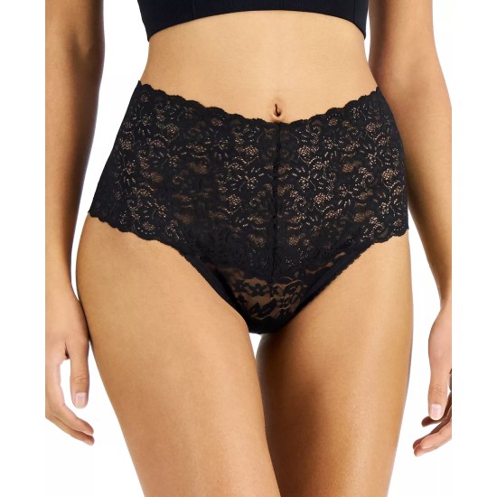  Women’s High Waist Lace Thong, Black, Large