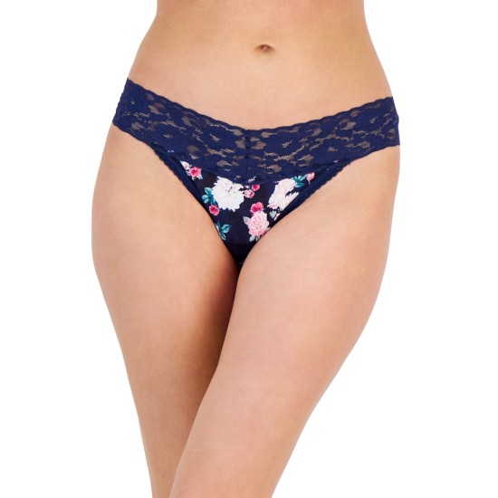 Women’s Lace-Trim Thong Underwear, Navy, XXL