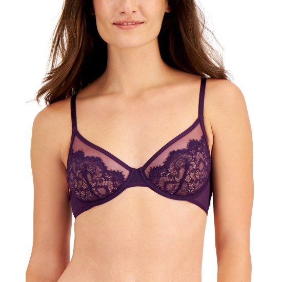  Womens Underwire Lace Bra, Purple, Small