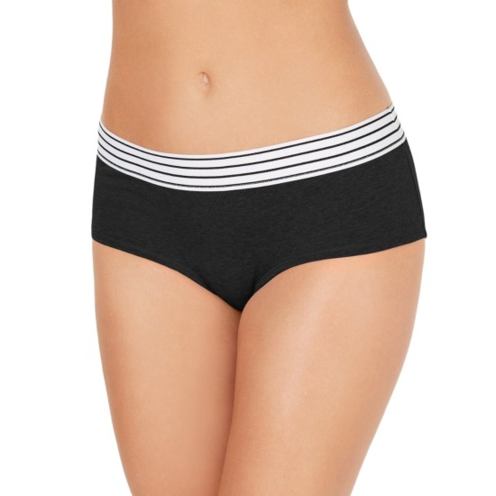  Women’s Elastic Waistband Cotton Hipster Underwear, Black, Medium