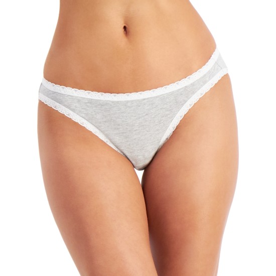  Women’s Lace Trim Bikini Underwear, Gray, XL