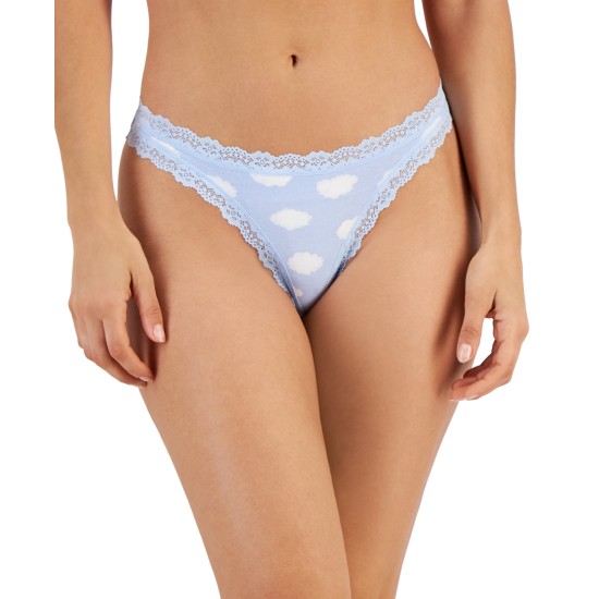  Women’s Lace-Trim Thong, Light Blue, Large