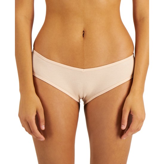  Womens Ribbed Hipster Underwear, Beige, Large
