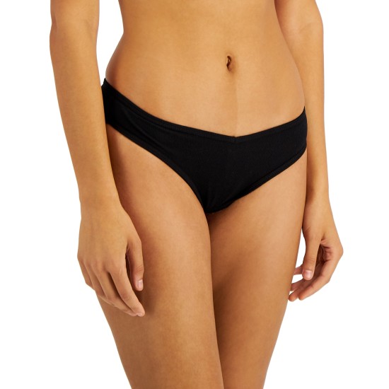  Women’s Ribbed Thong, Black, XL