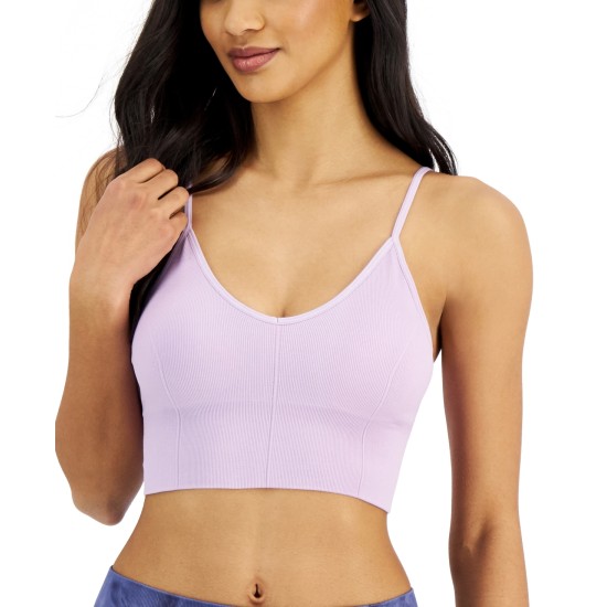  Womens Seamless Ribbed Bralette, Lilac, XXL