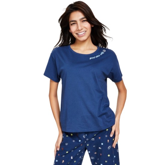  Women’s Short-Sleeve Graphic-Print Sleep Tee, Navy, Large