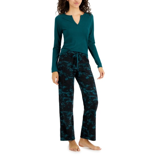  Women’s Split-Neck Pajama Top, Green, Medium