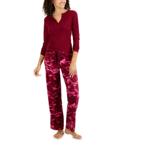  Women’s Split-Neck Pajama Top, Red Wine, Small