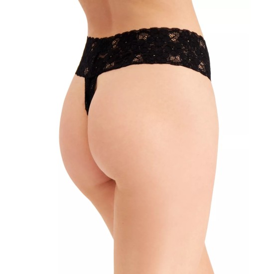  Women’s Wide-Lace-Waist Thong Underwear, Black, Small
