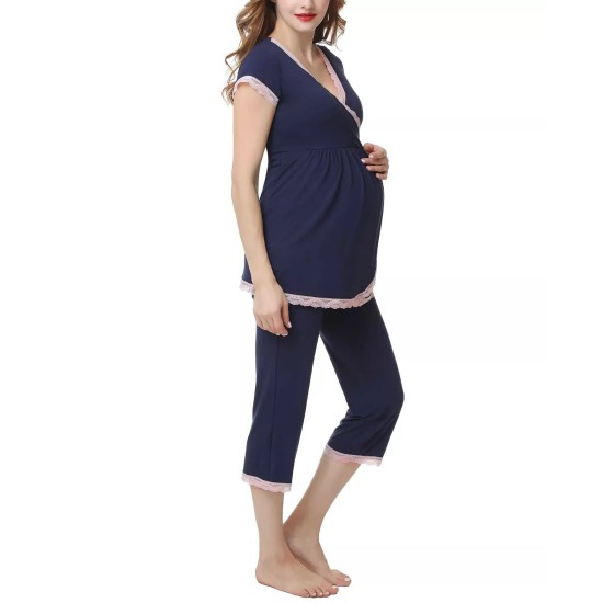 Kimi & Kai Cindy Maternity Nursing Pajama Set, Navy, Large