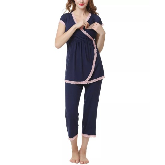 Kimi & Kai Cindy Maternity Nursing Pajama Set, Navy, Large