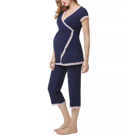 Kimi & Kai Cindy Maternity Nursing Pajama Set, Navy, Large