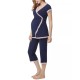 Kimi & Kai Cindy Maternity Nursing Pajama Set, Navy, Large