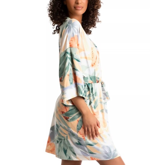  Women’s Cayman Printed Wrap Robe, Yellow, L/XL
