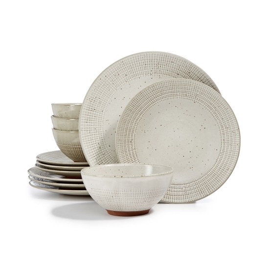  Rustic Weave 12-pc. Dinnerware, Stone, (MISSING 1 SALAD PLATE) Set of 11