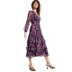  Women’s Claire Floral-Print Tiered Midi Dress, Fuschia Black, Large