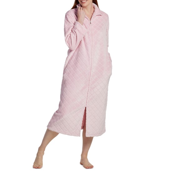  Women’s Long-Sleeve Collared Knit Robe, Rose, Small
