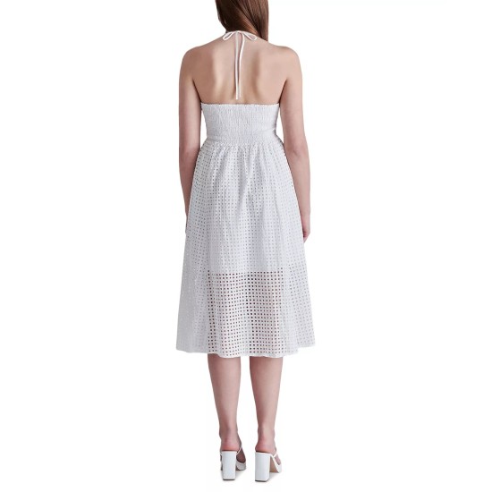  Women’s Denise Cotton Eyelet Halter Midi Dress, White, XS