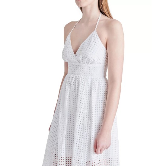  Women’s Denise Cotton Eyelet Halter Midi Dress, White, XS