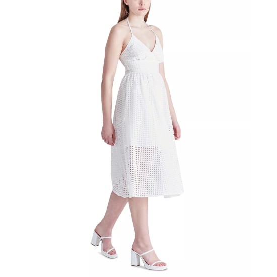  Women’s Denise Cotton Eyelet Halter Midi Dress, White, XS