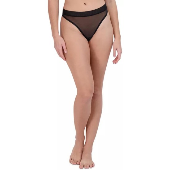  Women’s Mesh High-Leg Thong Underwear, Black, Small