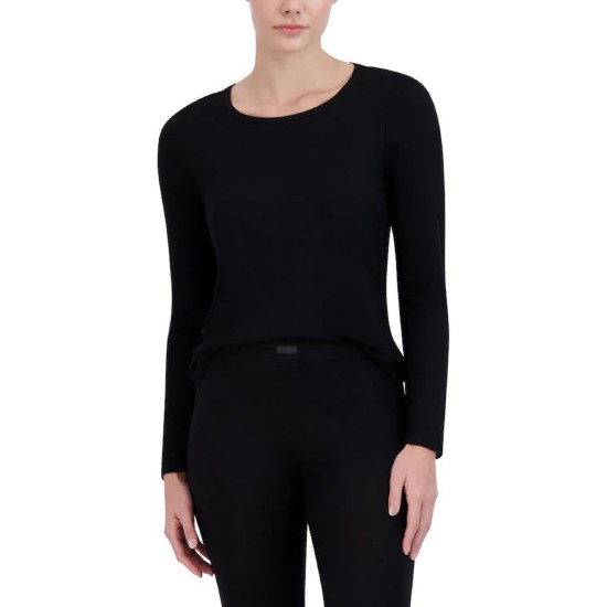  Women’s Ribbed Long-Sleeve Sleep Tee, Black, XL