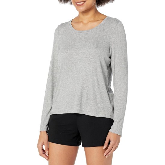  Women’s Ribbed Long-Sleeve Sleep Tee, Heather Grey, Large