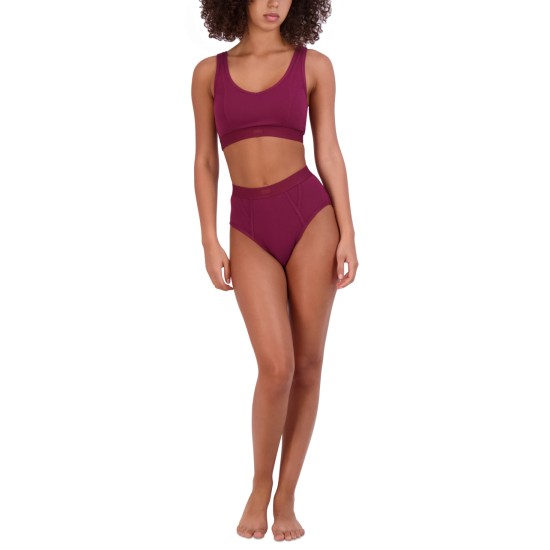  Women’s Ribbed Stretch Bralette, Wine, Small