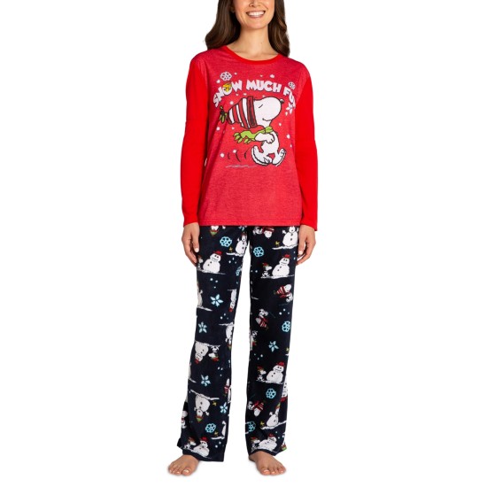  Matching Women’s Peanuts Long-Sleeve Top and Pajama Pants Set – Grey, Large