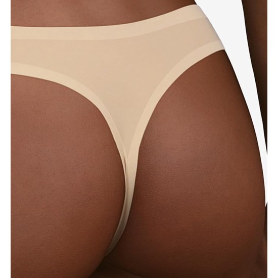  Women’s Soft Stretch One Size Seamless Thong, Ultra Nude