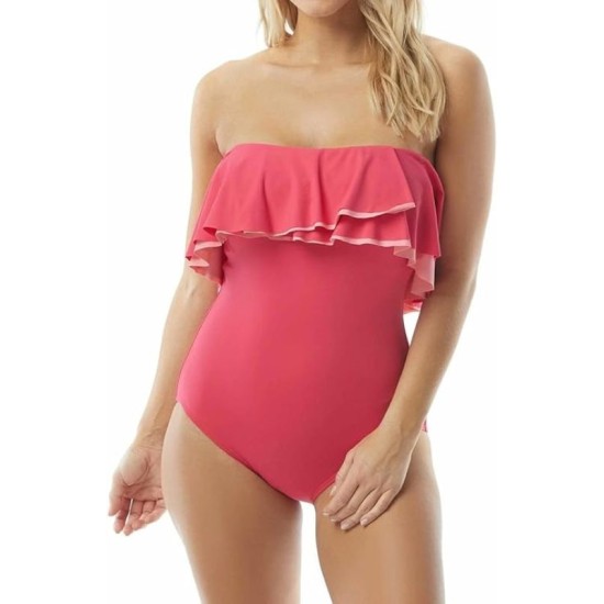  Women’s Agate Ruffle Bandeau ONE Piece, Hibiscus 618, 14/38 C