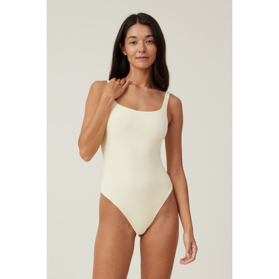  Soft Lounge Square Neck Bodysuit, Beige, Medium