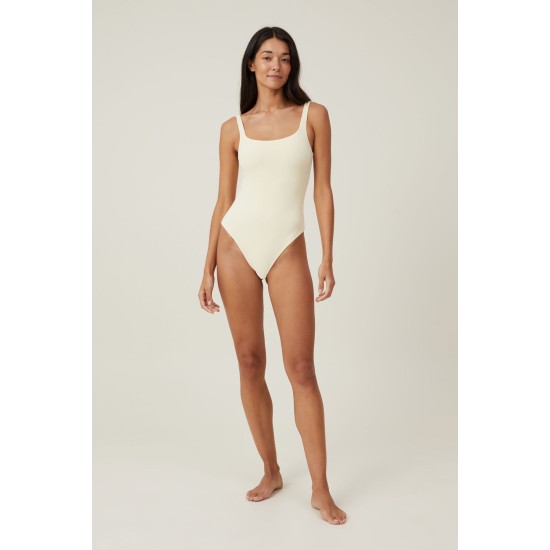  Soft Lounge Square Neck Bodysuit, Beige, Medium