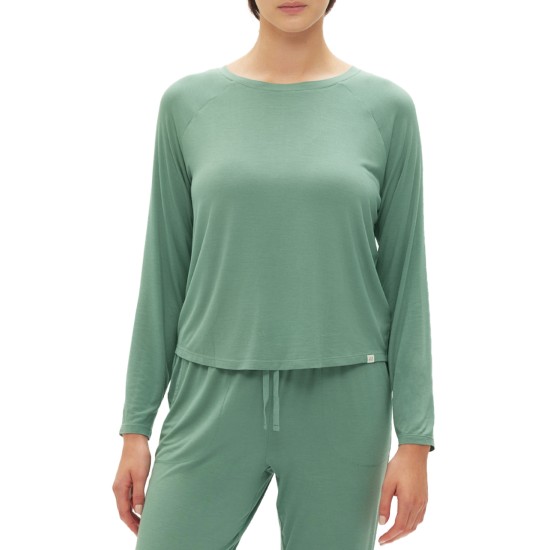  Body Women’s Long-Sleeve Crewneck Pajama Top – Boggy Green, Small