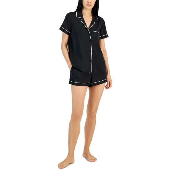 I.N.C. International Concepts Womens 2-Pc. Chain-Print Pajama Set, Deep Black, L