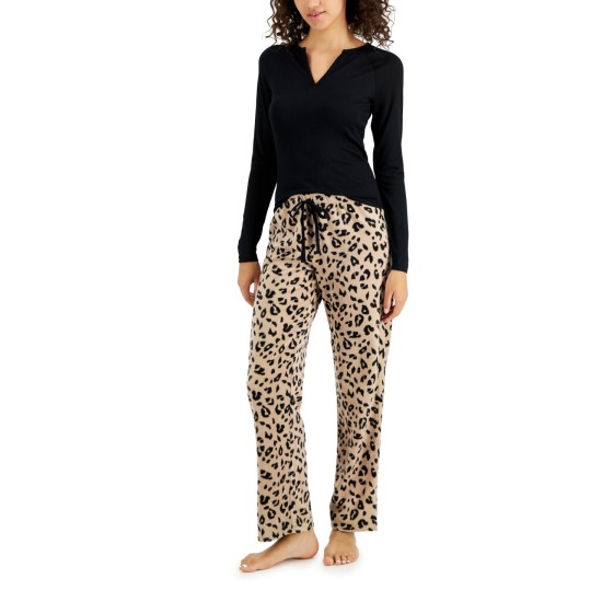  Women’s Split-Neck Pajama Top, Black, Large