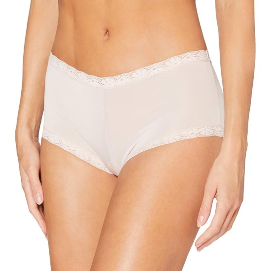  Lace Trim Microfiber Boyshort Underwear, Nude, 8