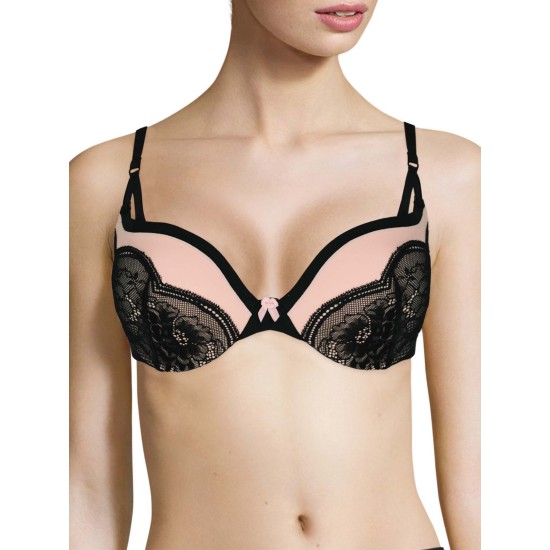  Love the Lift Push Up & In Lace Plunge Underwire Bra DM9900, Black/Gentle Peach, 40C