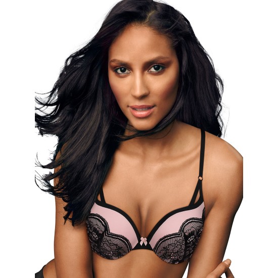  Love the Lift Push Up & In Lace Plunge Underwire Bra DM9900, Black/Gentle Peach, 40C