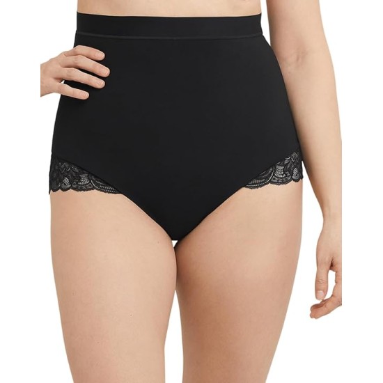  Women’s Eco Lace Firm Control Shaping, Moisture-Wicking, Mid-Brief Shapewear, Black, XX-Large