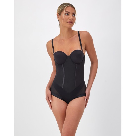  Women’s Firm Tummy-Control Easy Up Strapless Bodysuit 1256, Black, 34D