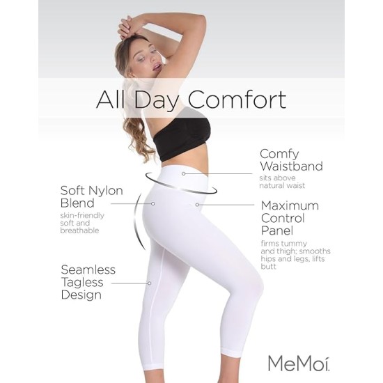  Women’s High-Waist Seamless Control Shapewear Leggings, White, Medium