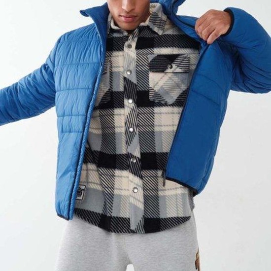  Men’s Solid Puffer Jacket, X-Large, Blue